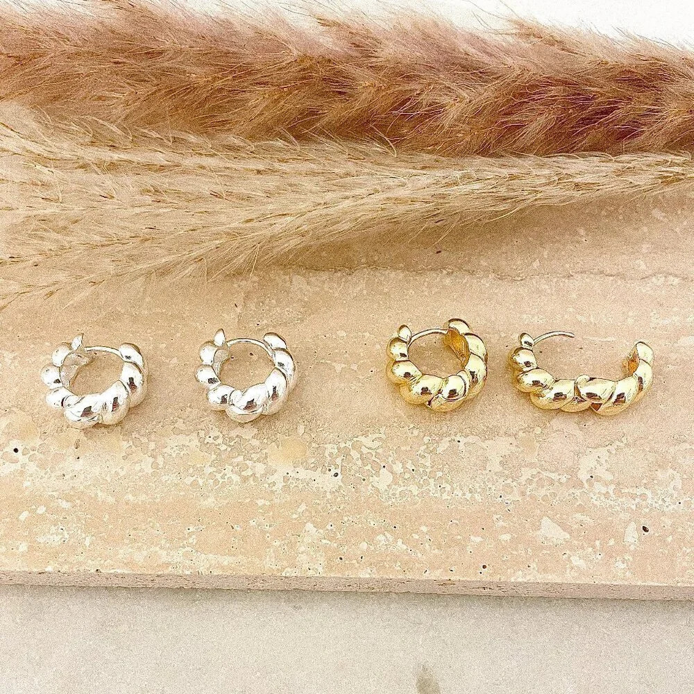 925 Sterling Silver Dainty Twist Croissant Earrings Small Hoops Small Huggies